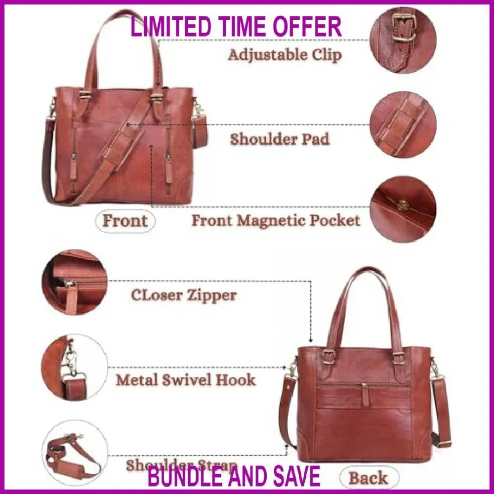 Genuine Leather Laptop Tote Bag for Women - 17